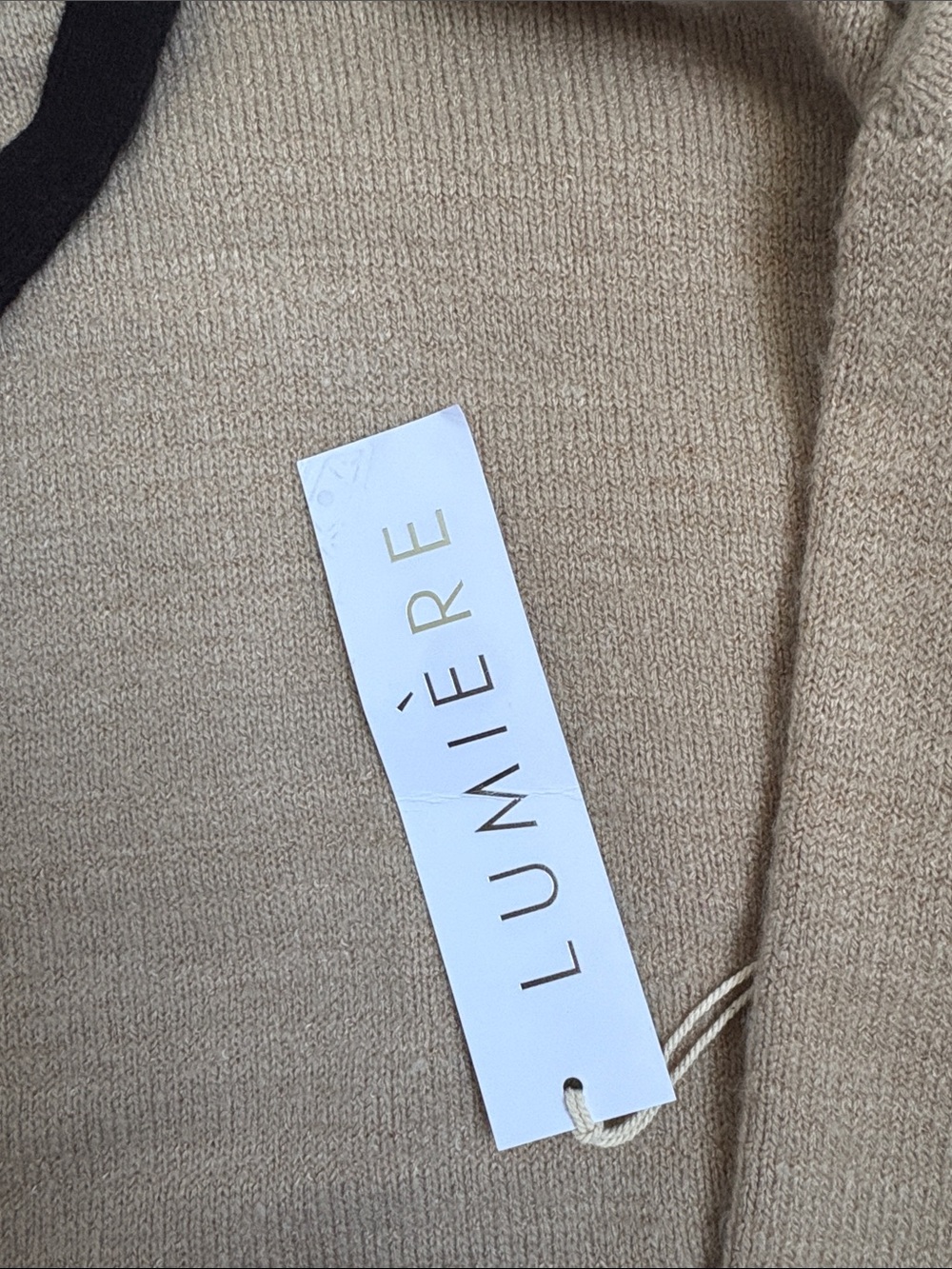 Lumiere’s Beige Cold-Shoulder Knit Sweater with Black Tie Details - Picture 10 of 13